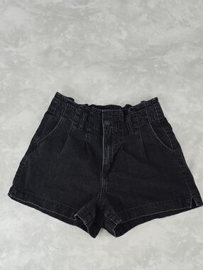 American Eagle Outfitters Black High-Rise Paperbag Denim Shorts